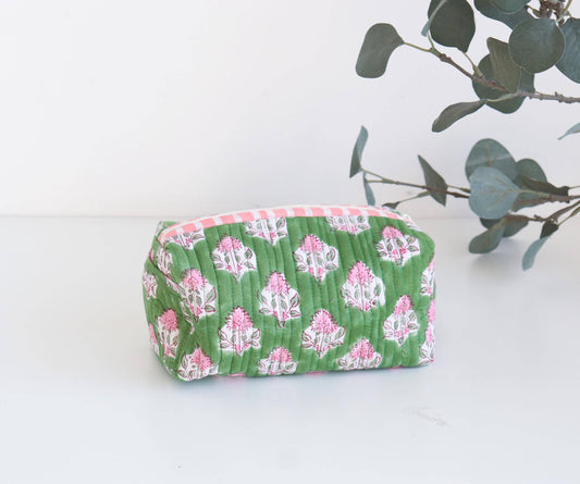 Quilted Floral Cosmetic Travel Organizer Bag