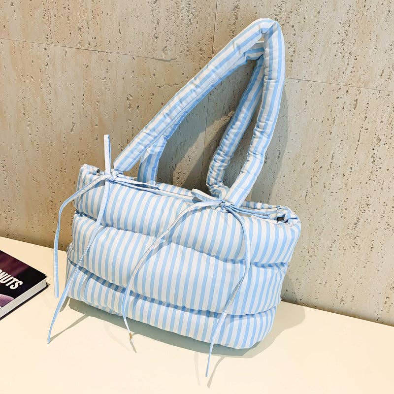 Striped Puffer Bow Shoulder Handbag