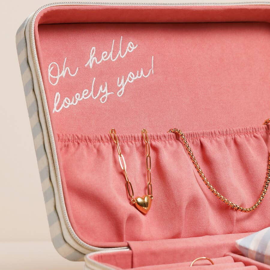 Blue Striped Linen Jewellery Case