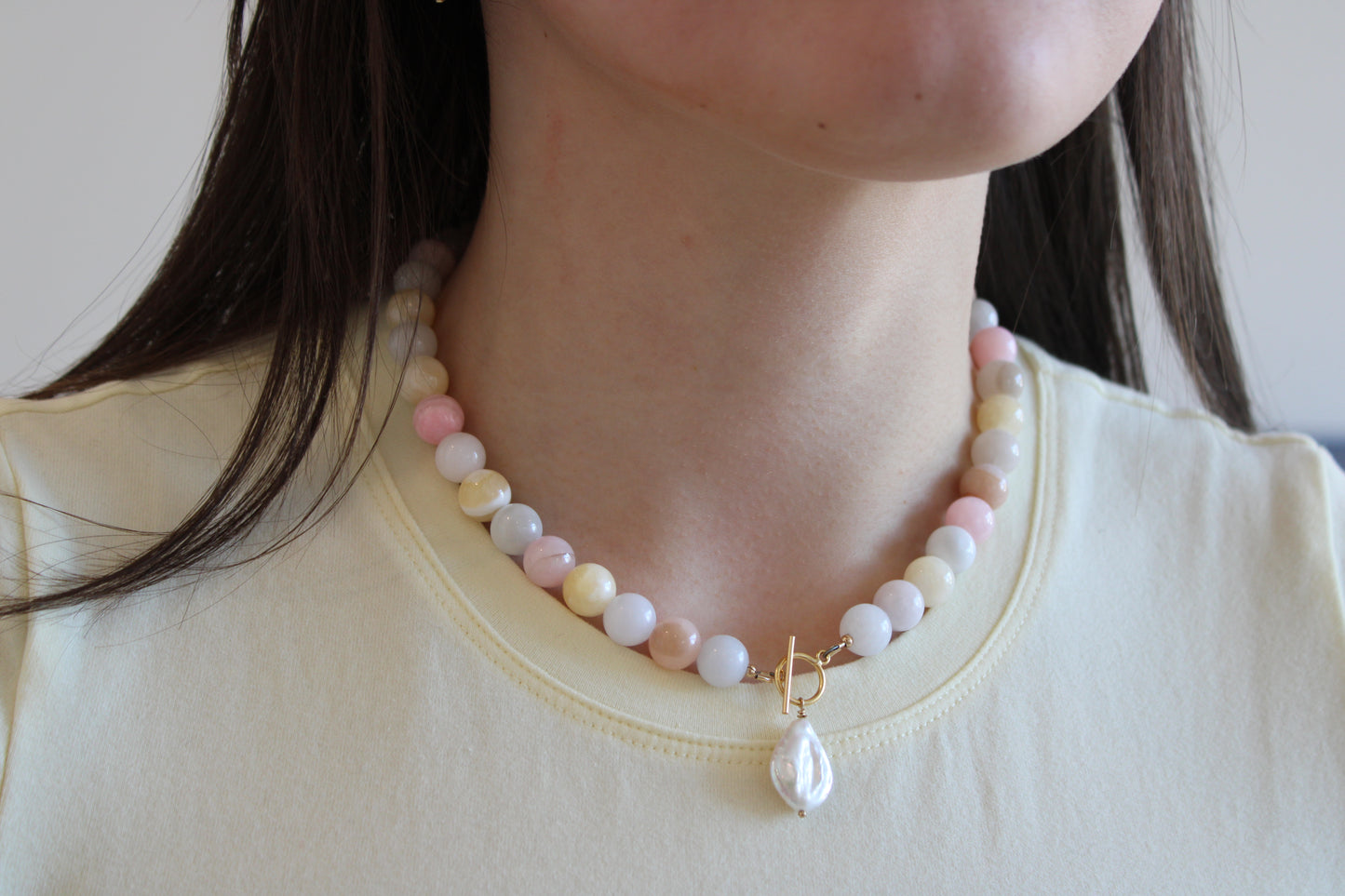 Cotton Candy Round Gemstone Necklace