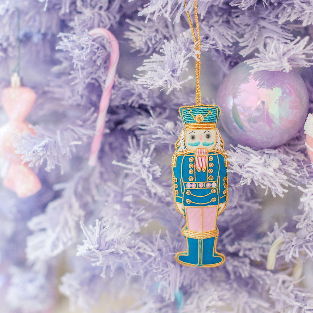 Blue & Pink Embroidered Nutcracker Ornament