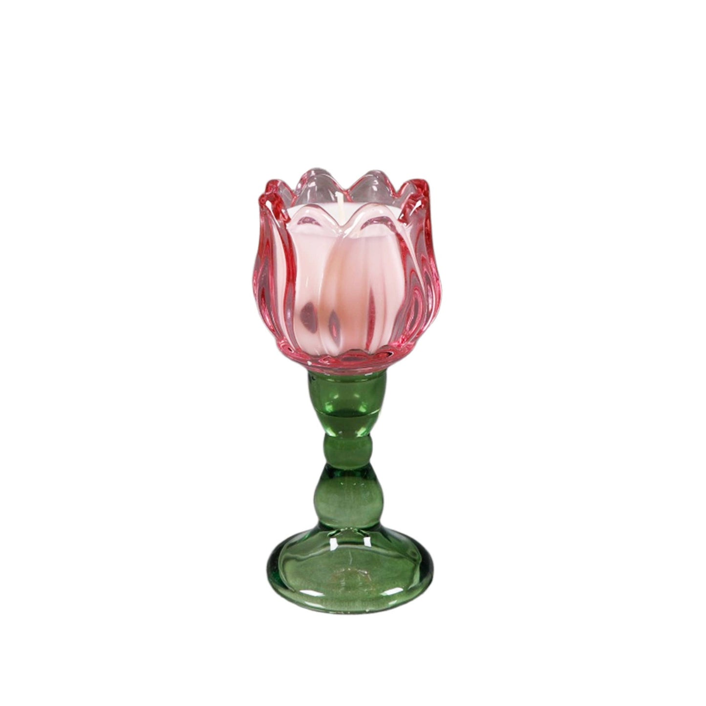 Pink Glass Tulip Candle Holder
