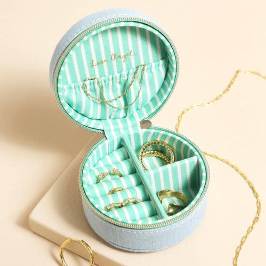Mini Round Jewelry Case- Sky Blue
