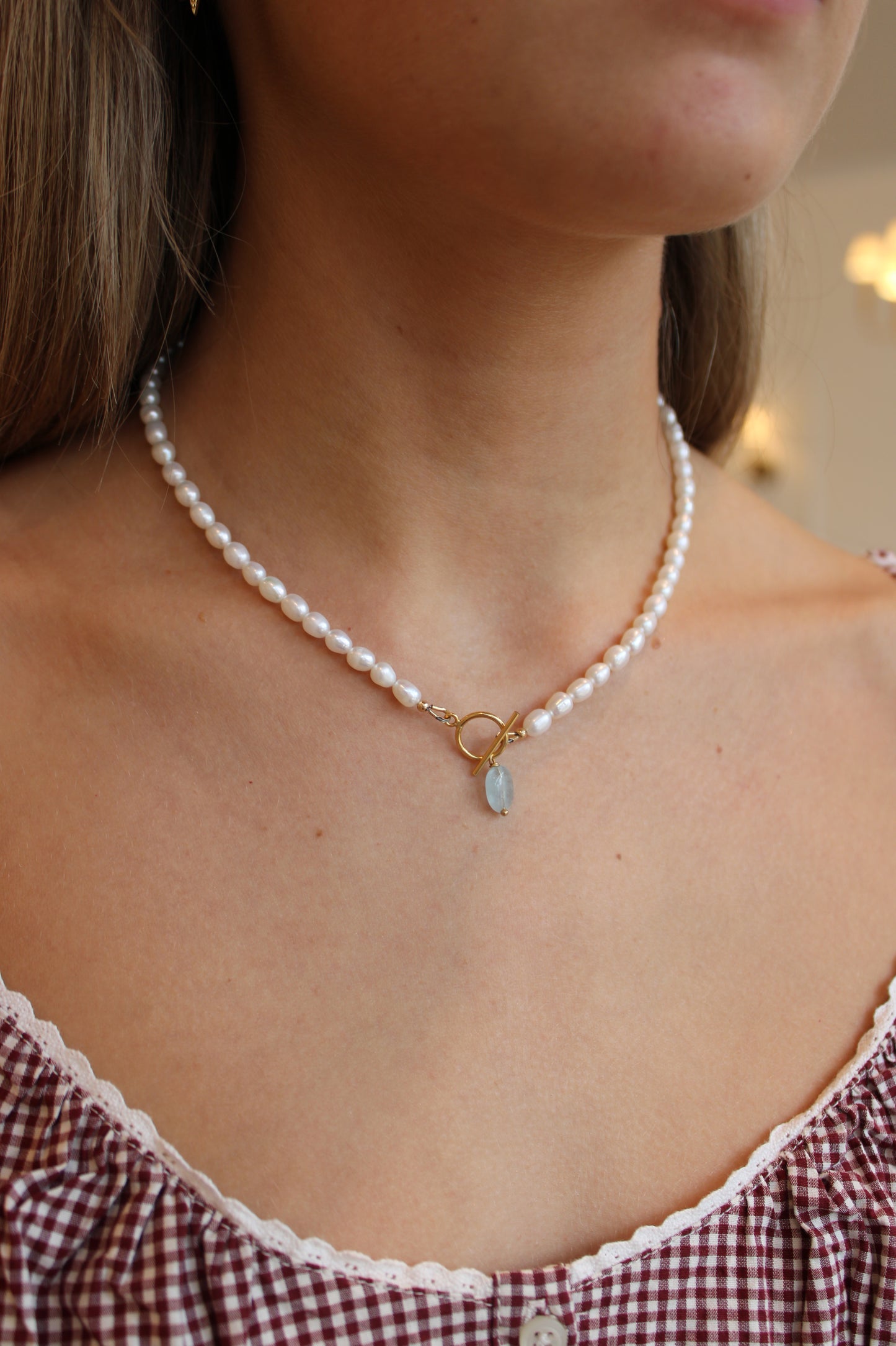 Blue Horizon Pearl + Morgonite Toggle Necklace
