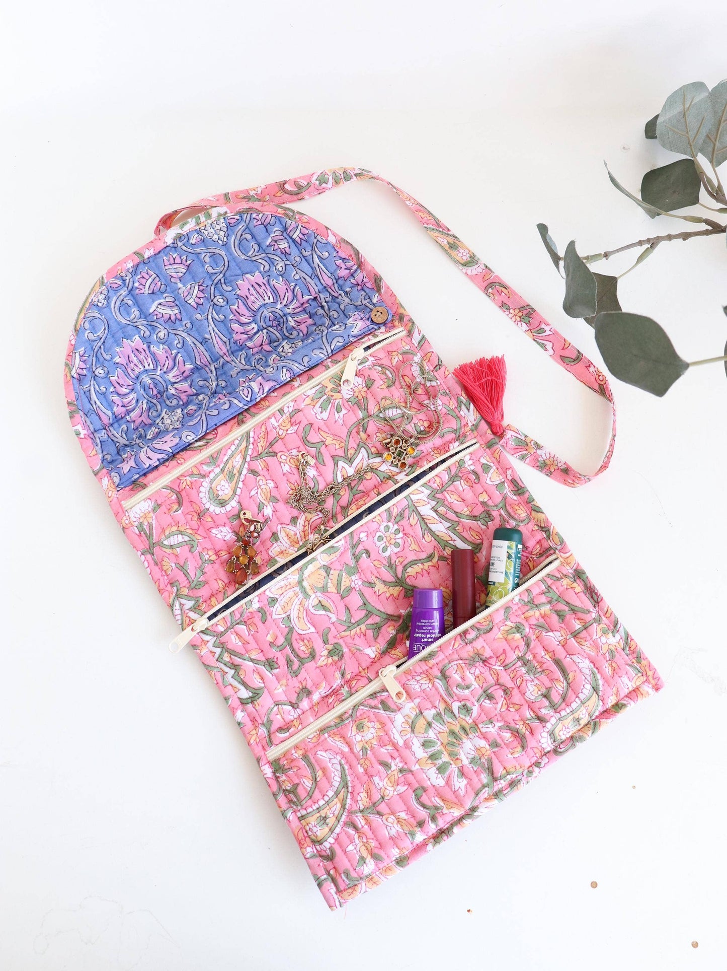 Cotton Jewelry Roll - Pink