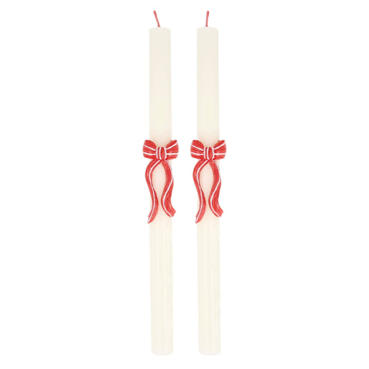 Red Stripy Bow Table Candles