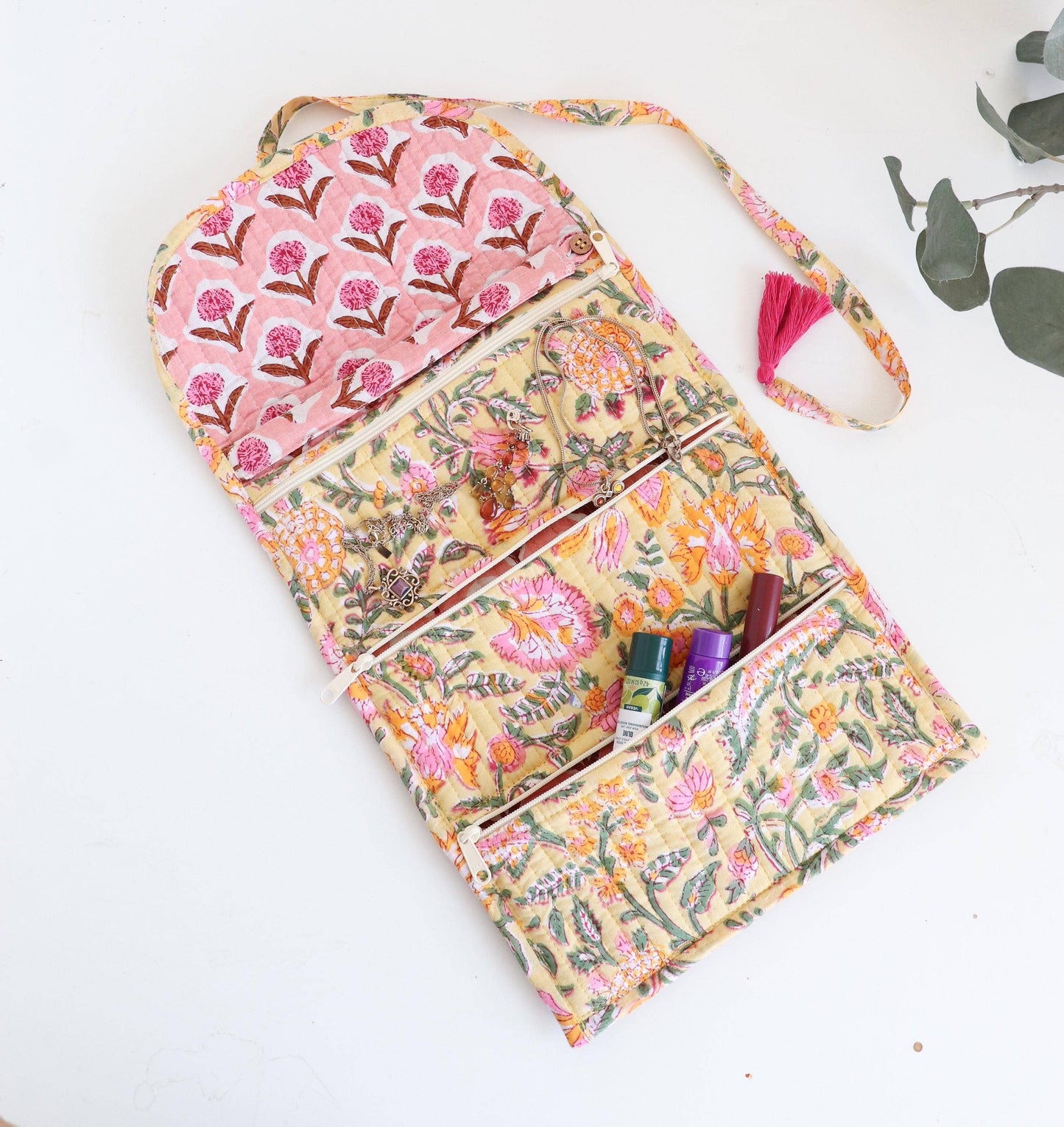 Cotton Jewelry Roll - Peach