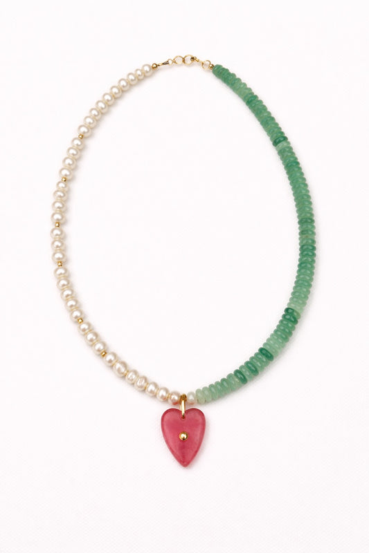 Pink Quartz + Green Aventurine Heartstone