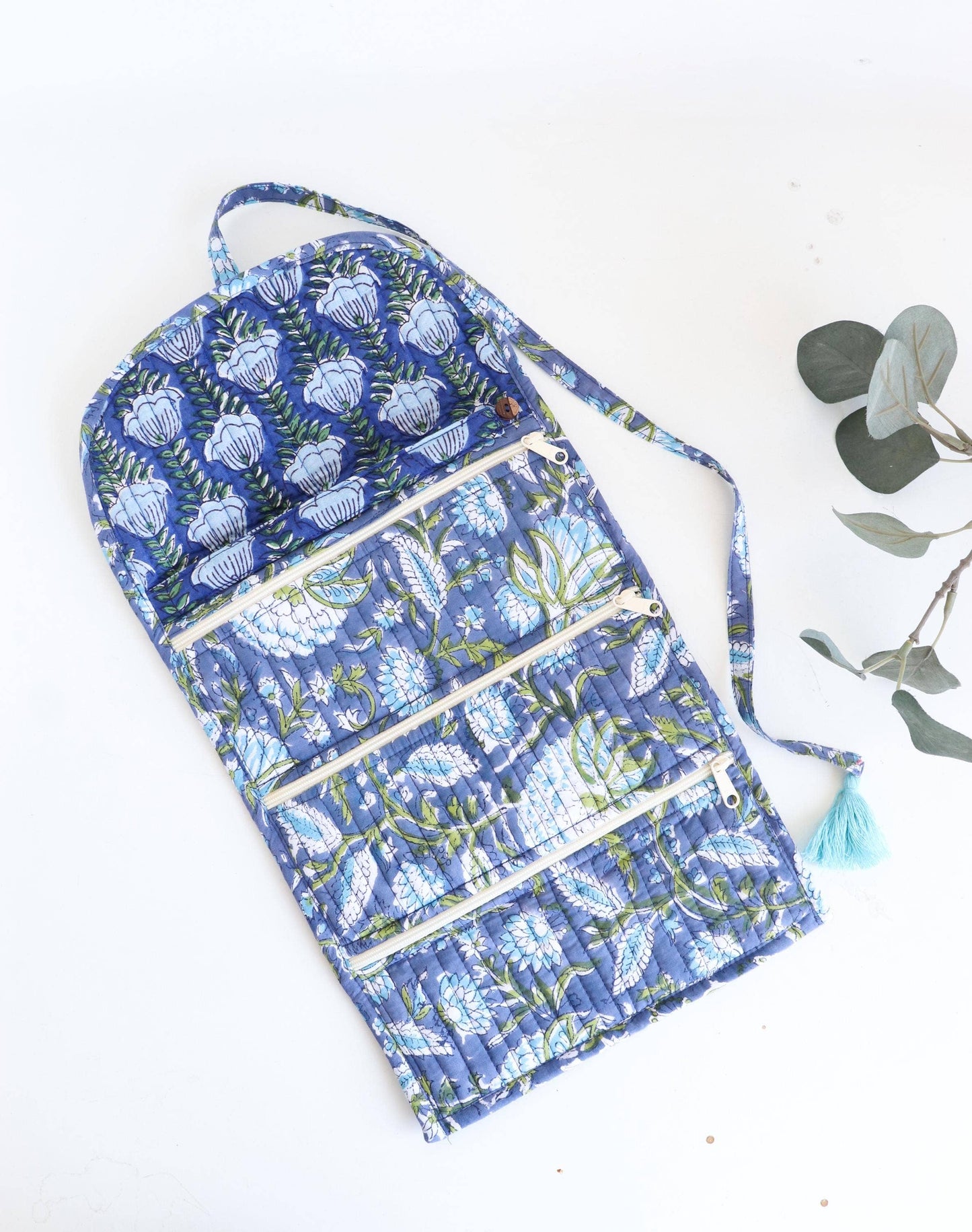 Cotton Jewelry Roll - Blue