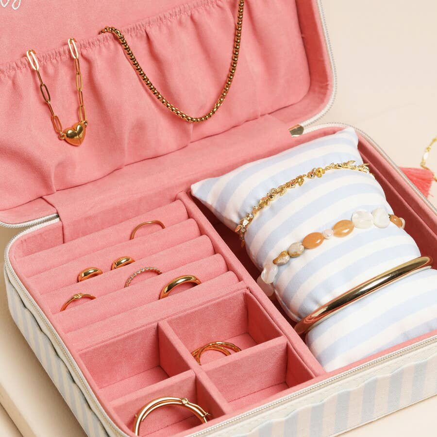 Blue Striped Linen Jewellery Case