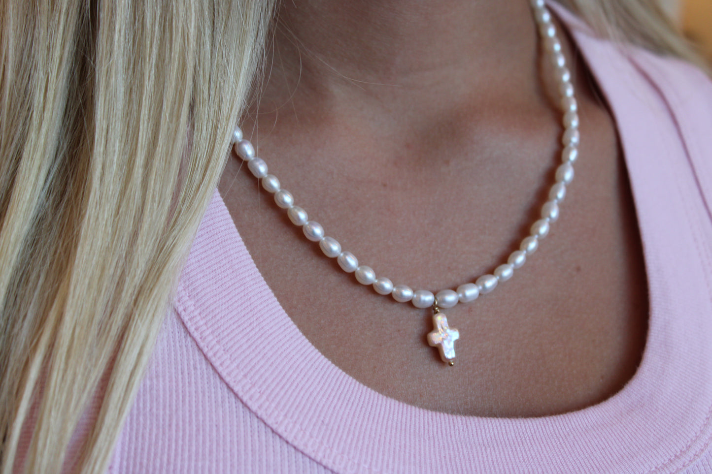 Pearl Necklace with Pearl Cross Pendant