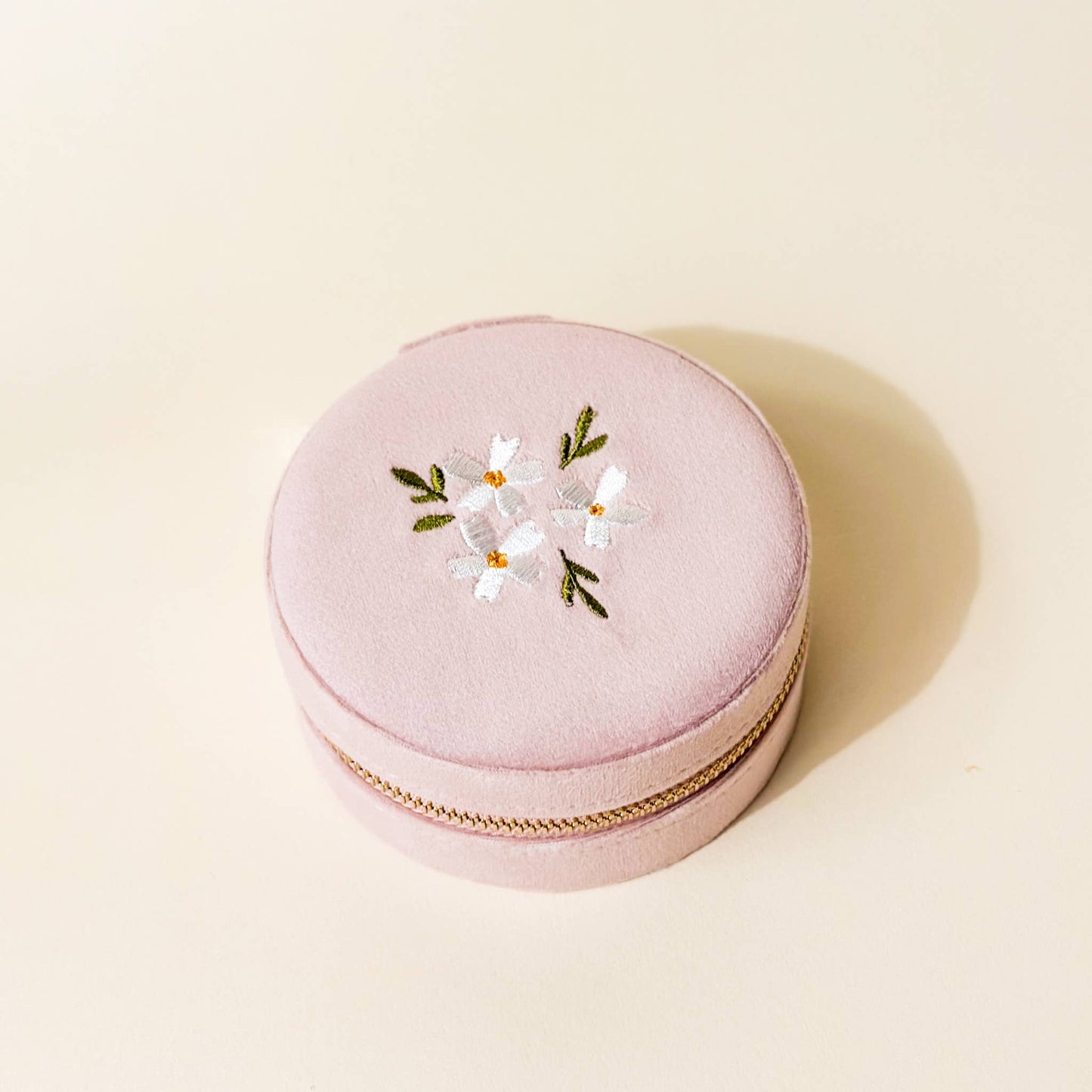 Round Velvet Jewelry Case-Floral Blush