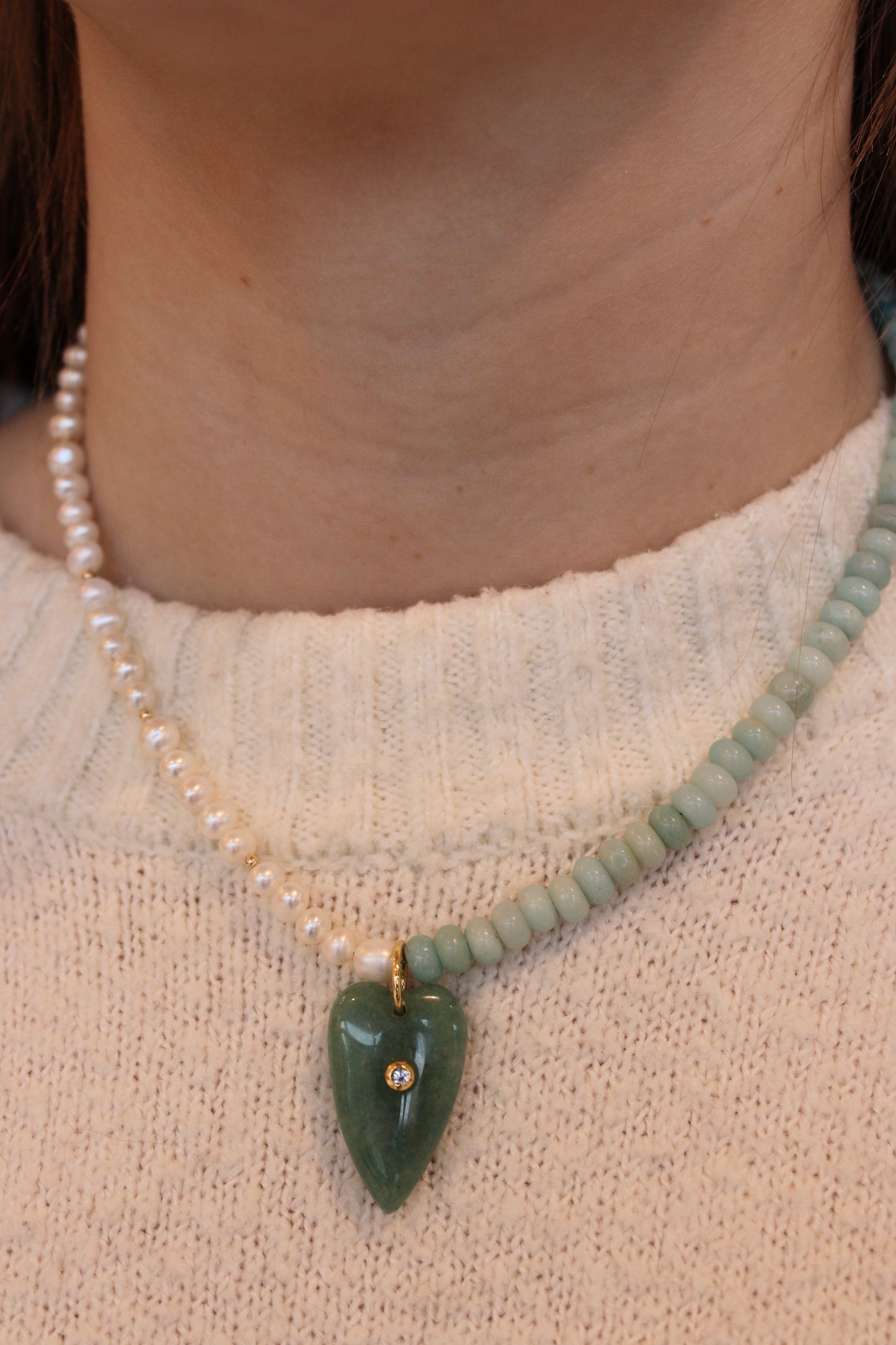 Pearl + Amazonite Heartstone