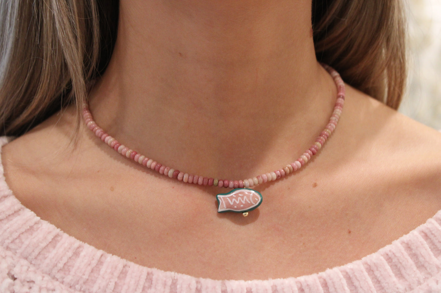 Pink Gemstone Fish Necklace