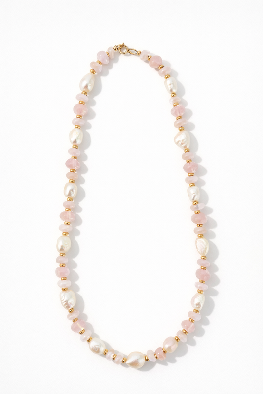 Rose Quartz + Freshwater Pearl Necklace