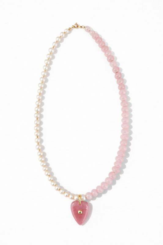 Rose Quartz + Pearl Heartstone