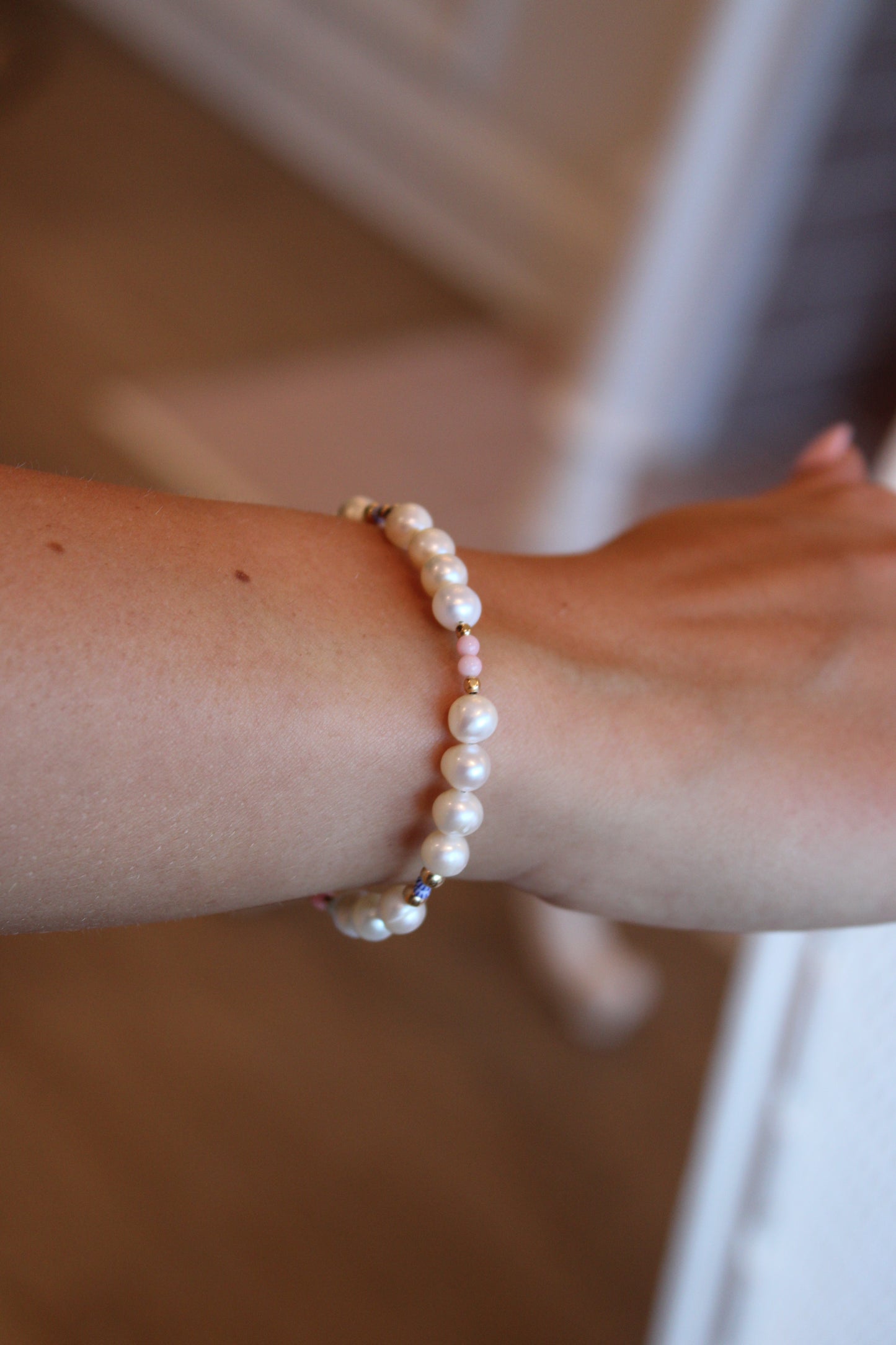 Freshwater Pearl Bracelet - Blue Stripe