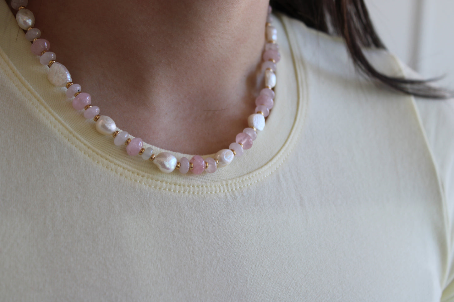 Rose Quartz + Freshwater Pearl Necklace