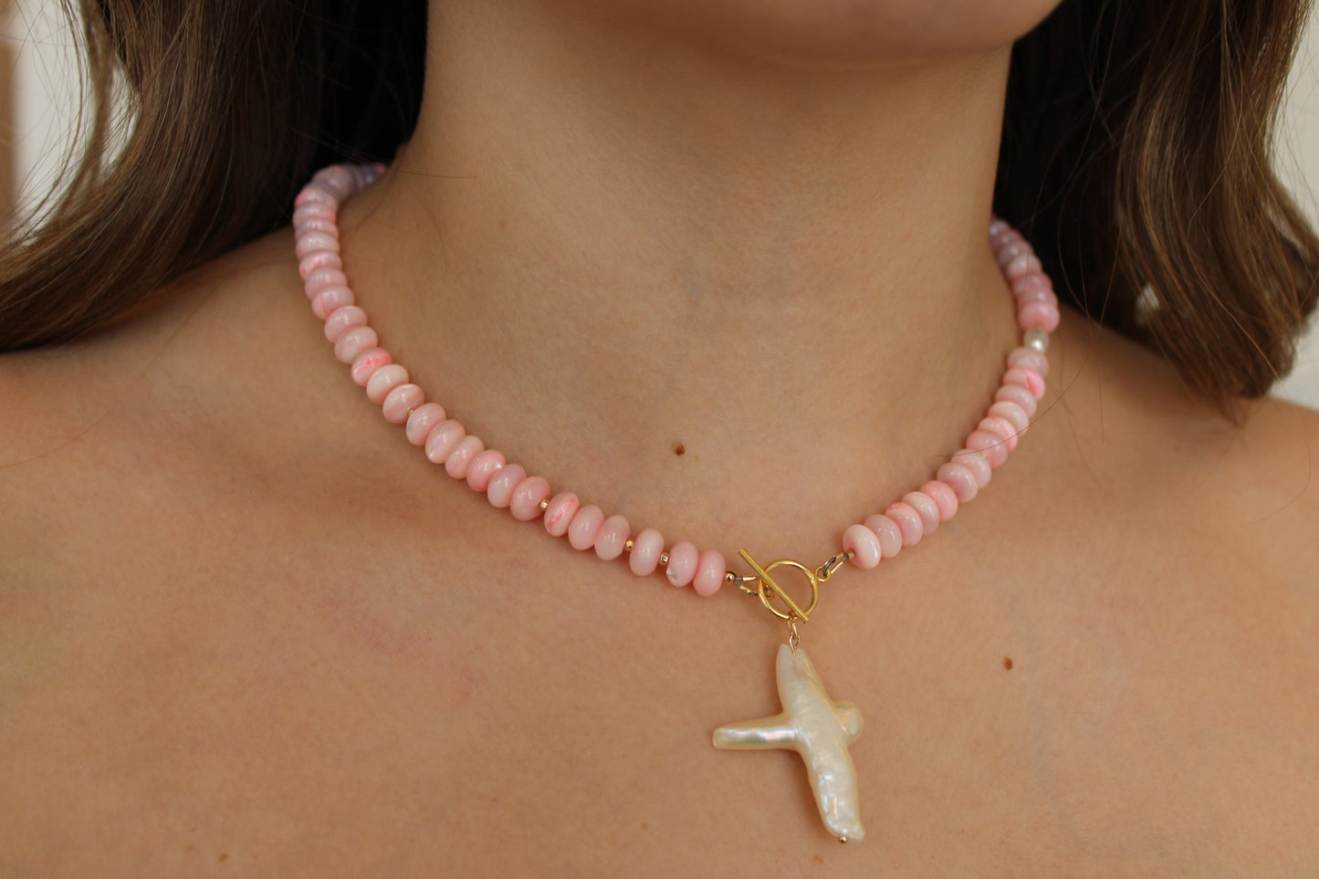 Pink Mother of Pearl Toggle Necklace