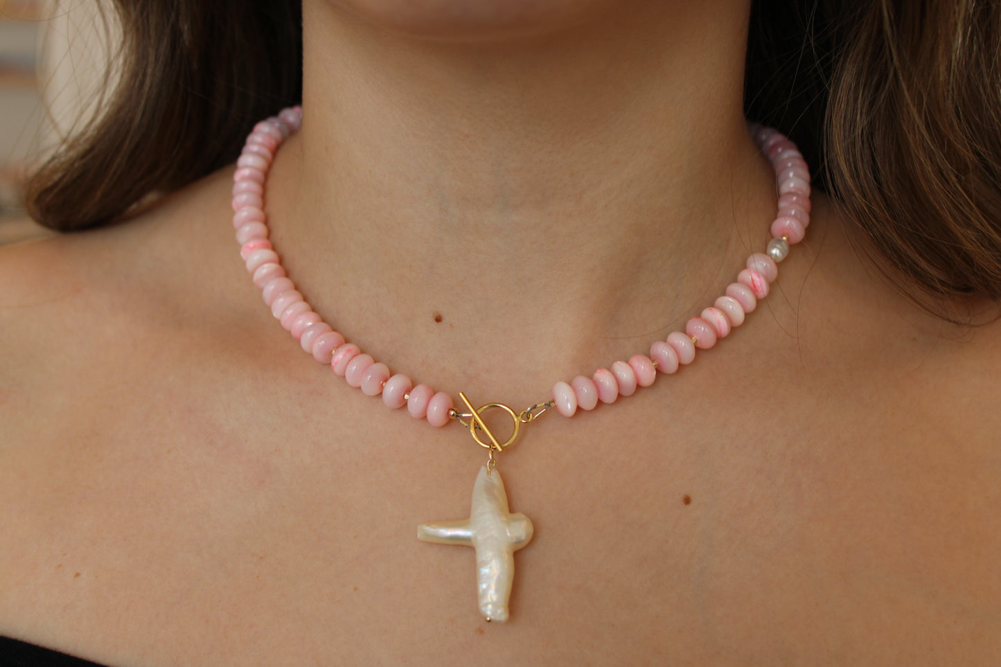 Pink Mother of Pearl Toggle Necklace