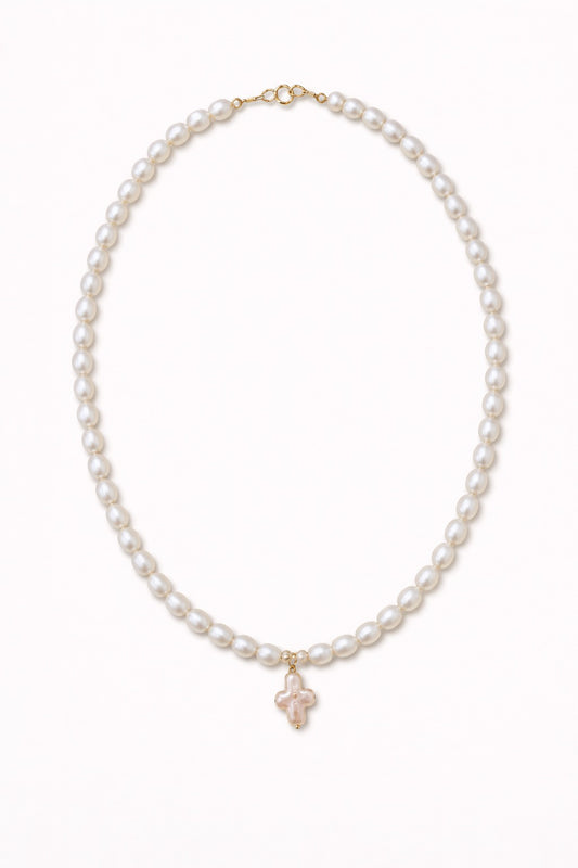 Pearl Necklace with Pearl Cross Pendant