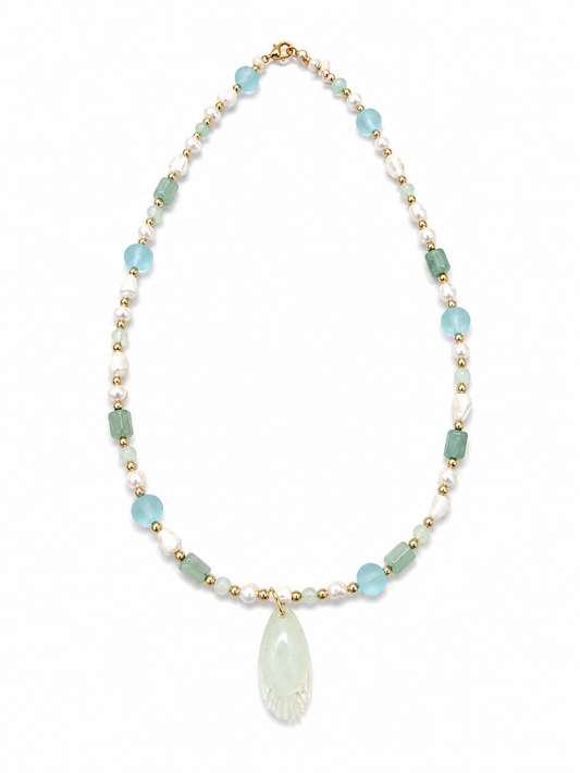 Sea Glass Tides Gemstone Pearl Necklace