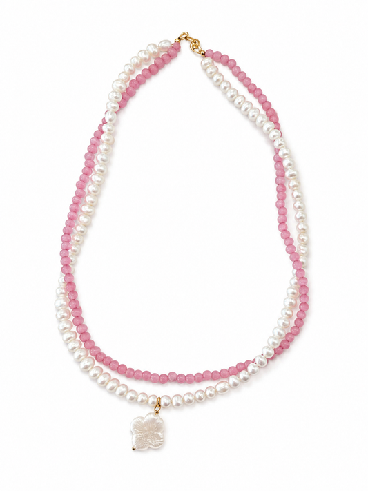 Pink and Pearly Gemstone Pearl Necklace