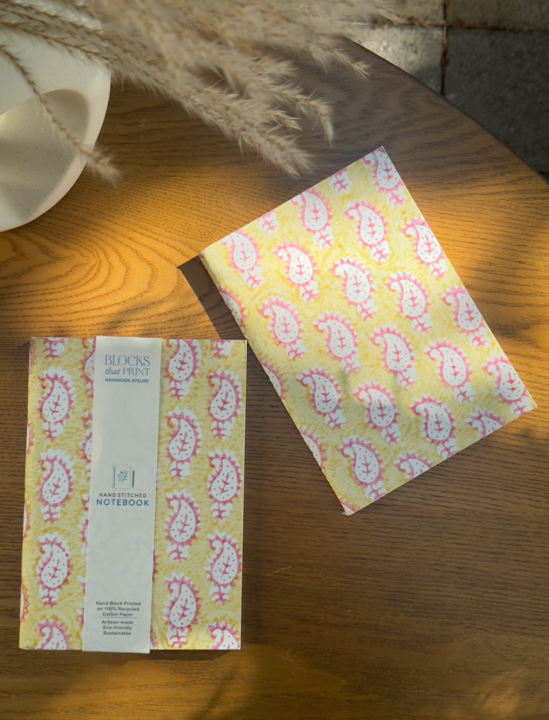 Hand Block Print Journals (Medium) - Yellow Buta
