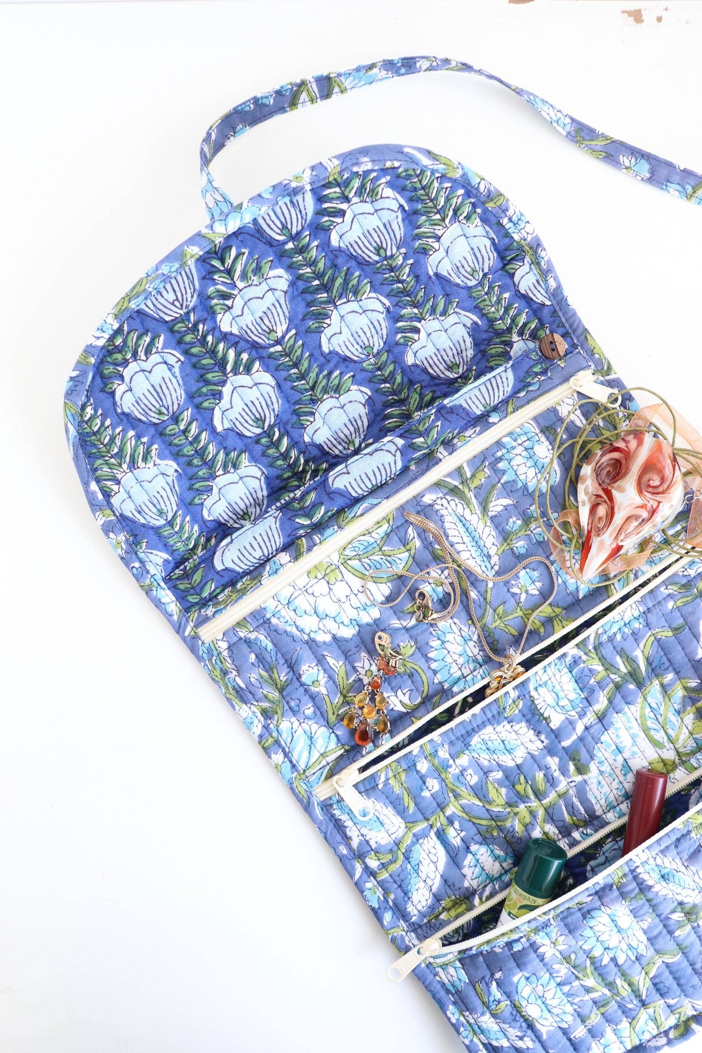 Cotton Jewelry Roll - Blue