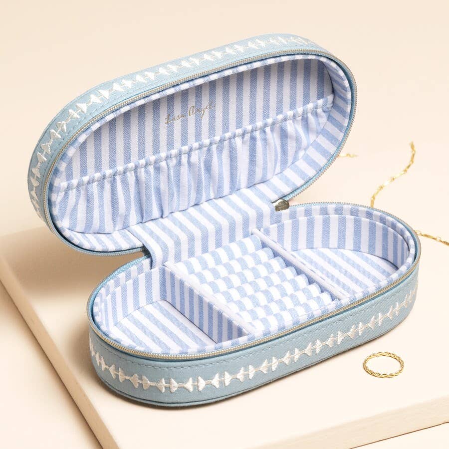 Blue Linen All Kinds of Amazing Oval Jewellery Case