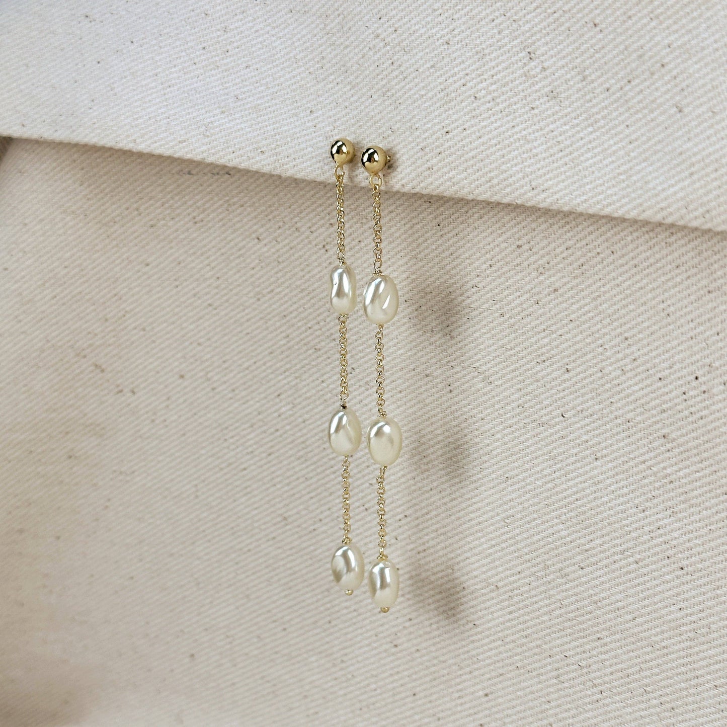 18k Gold Filled Spaced Baroque Pearl Drop Earrings