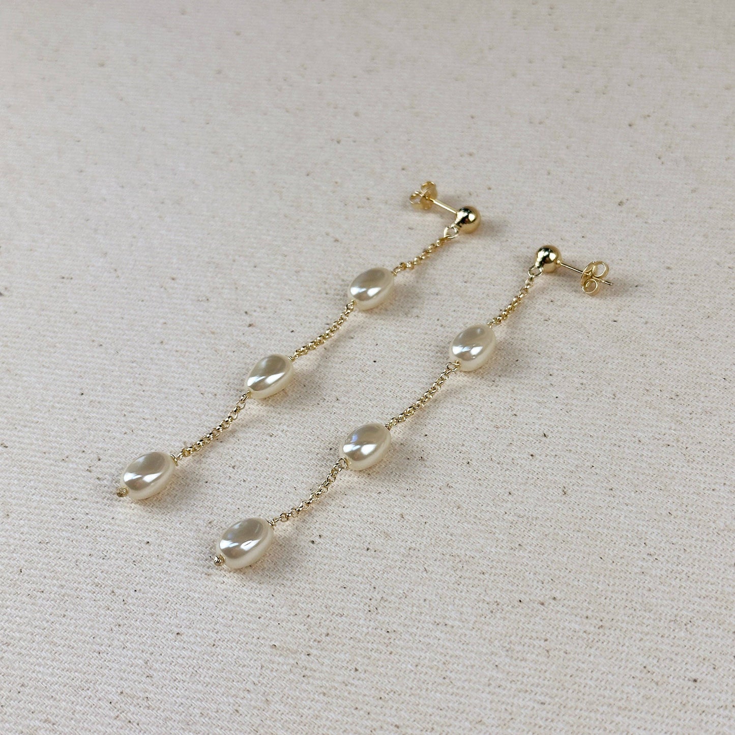 18k Gold Filled Spaced Baroque Pearl Drop Earrings