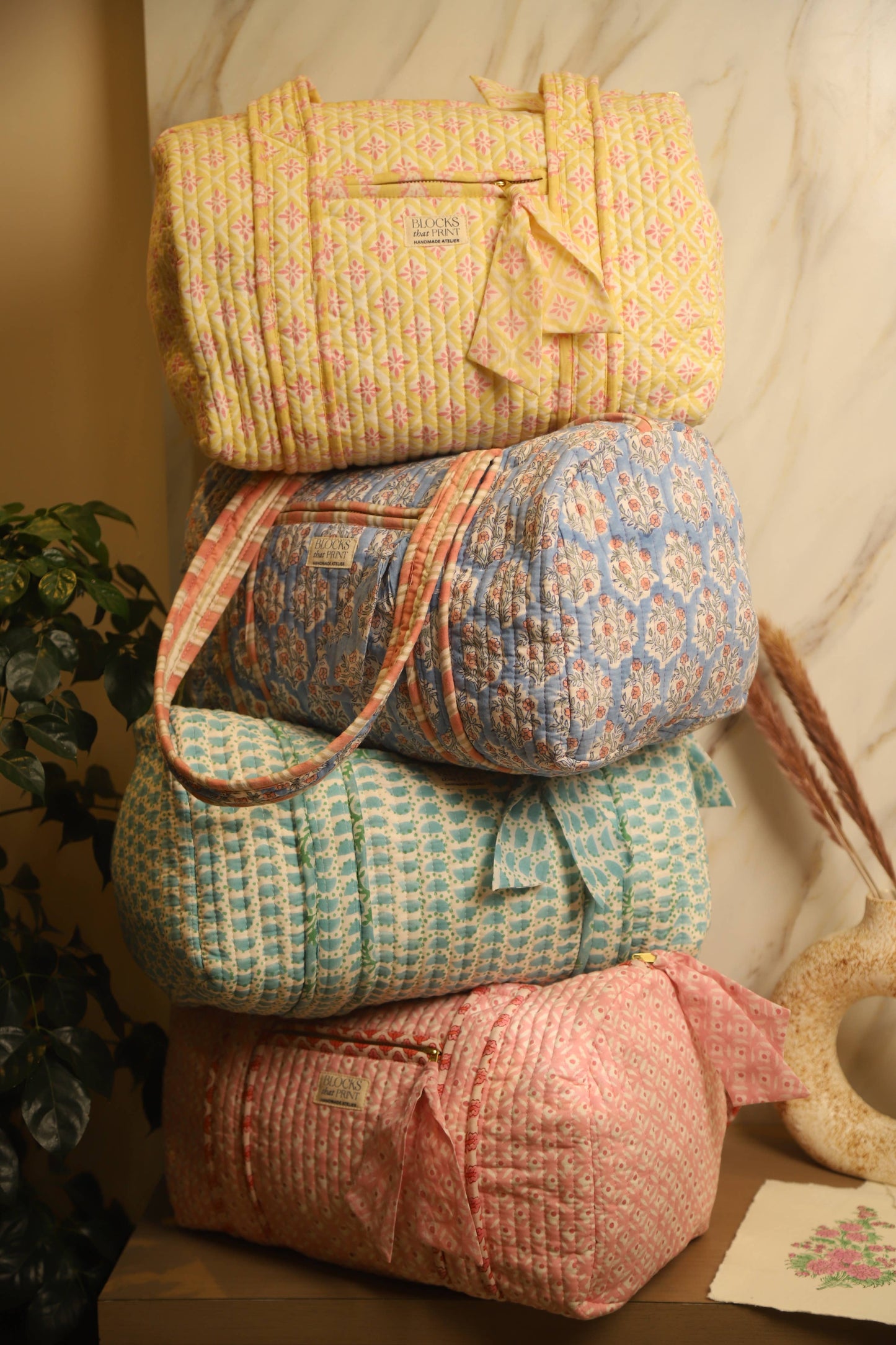 Yellow Quilted Duffle Bag