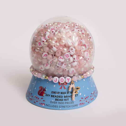 Large Holiday Snow Globe DIY Pink Letter Bead Kit with Candy Cane Charm