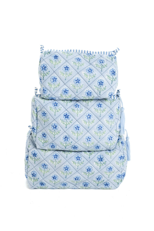 Mona Blockprint Makeup Bag in Blue