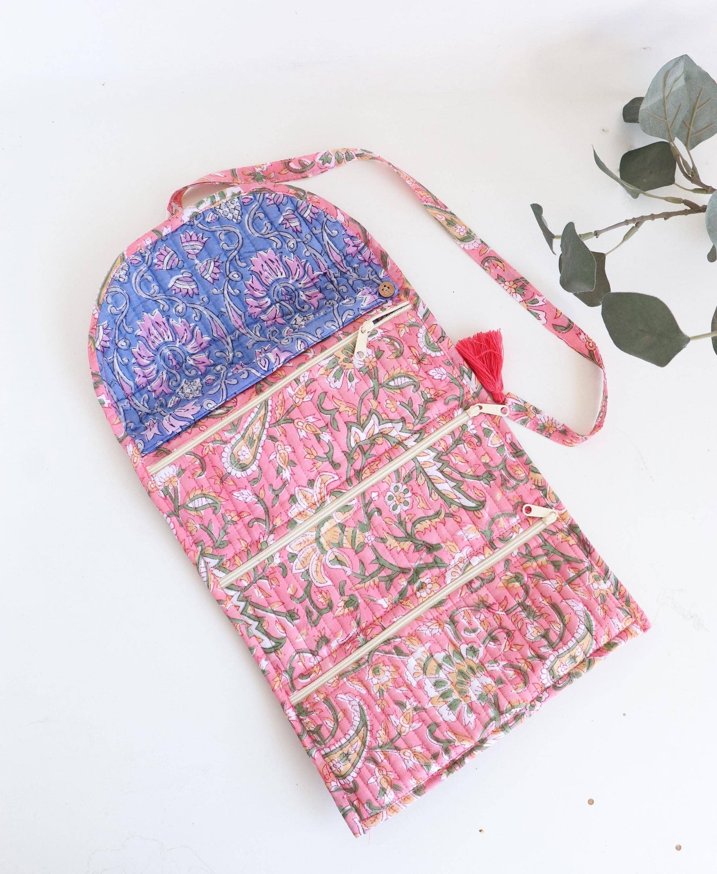 Cotton Jewelry Roll - Pink