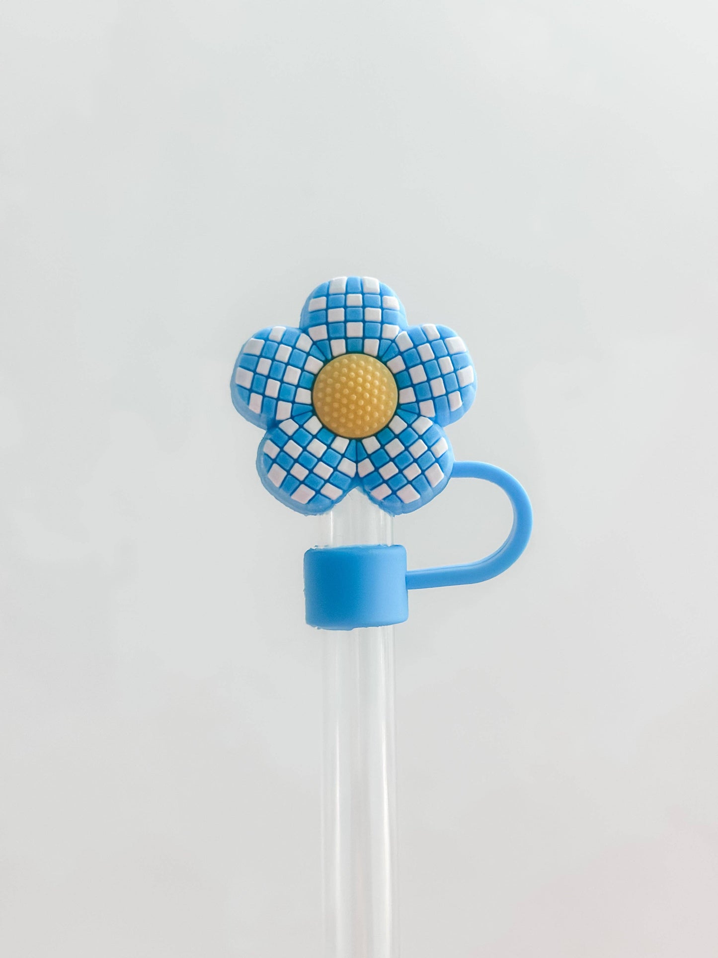 Straw Cover 10MM "Checkered Flower Blue"