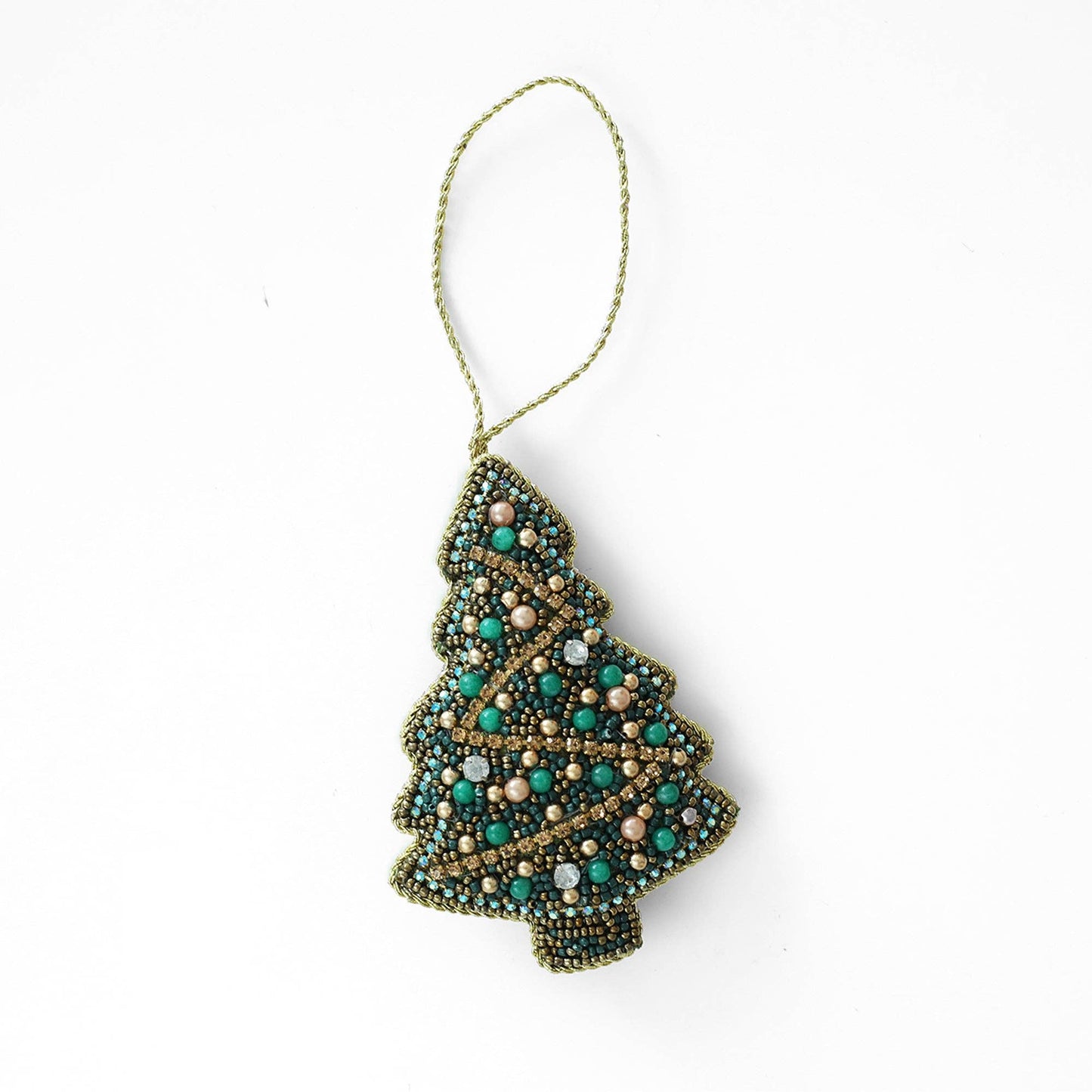 Beaded Christmas Tree Ornament in Green