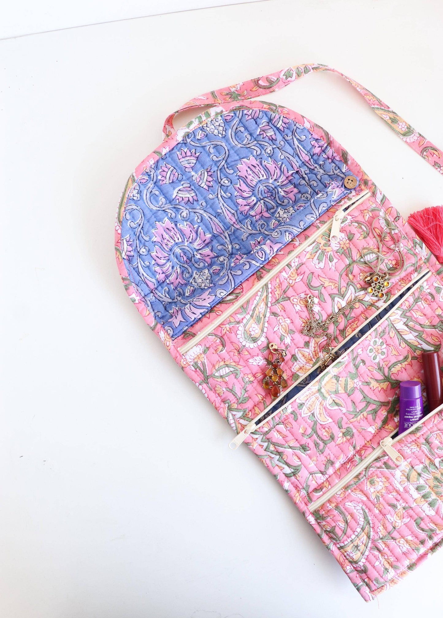 Cotton Jewelry Roll - Pink