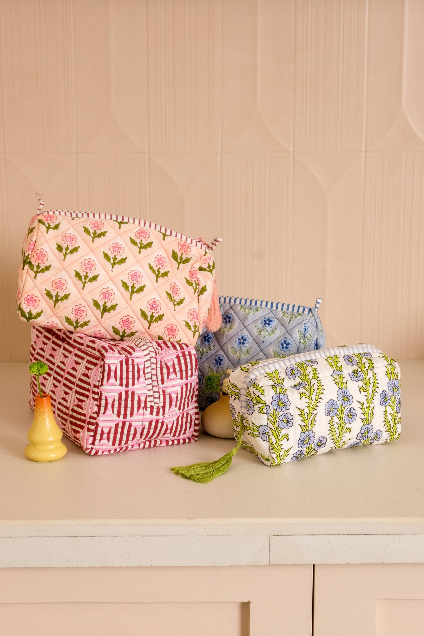 Forget-Me-Not Blockprint Makeup Bag in Blue