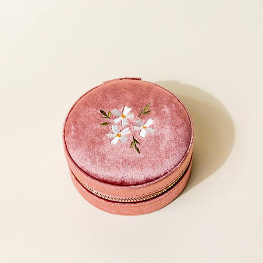 Round Velvet Jewelry Case-Floral Rose