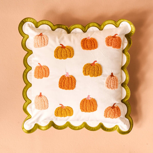 Scalloped Square Throw Pillow-Pumpkin Patch