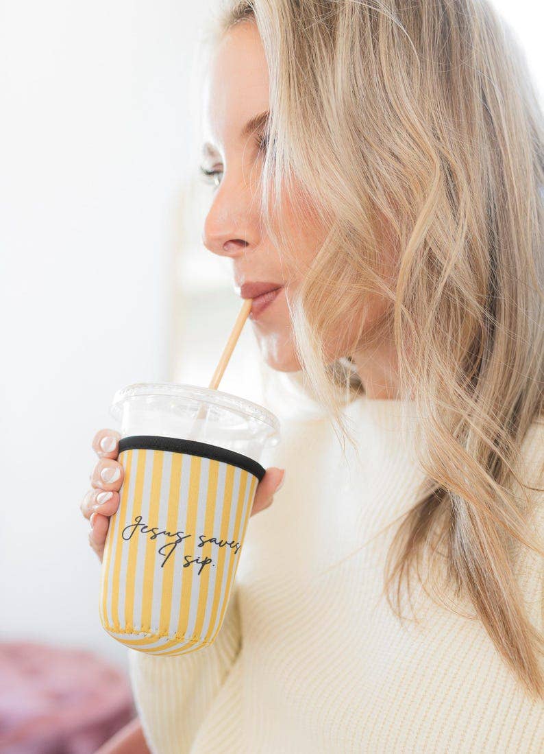 Jesus Saves I Sip Coffee Sleeve | Faith Based Christian Drink Holder (16–20 oz)