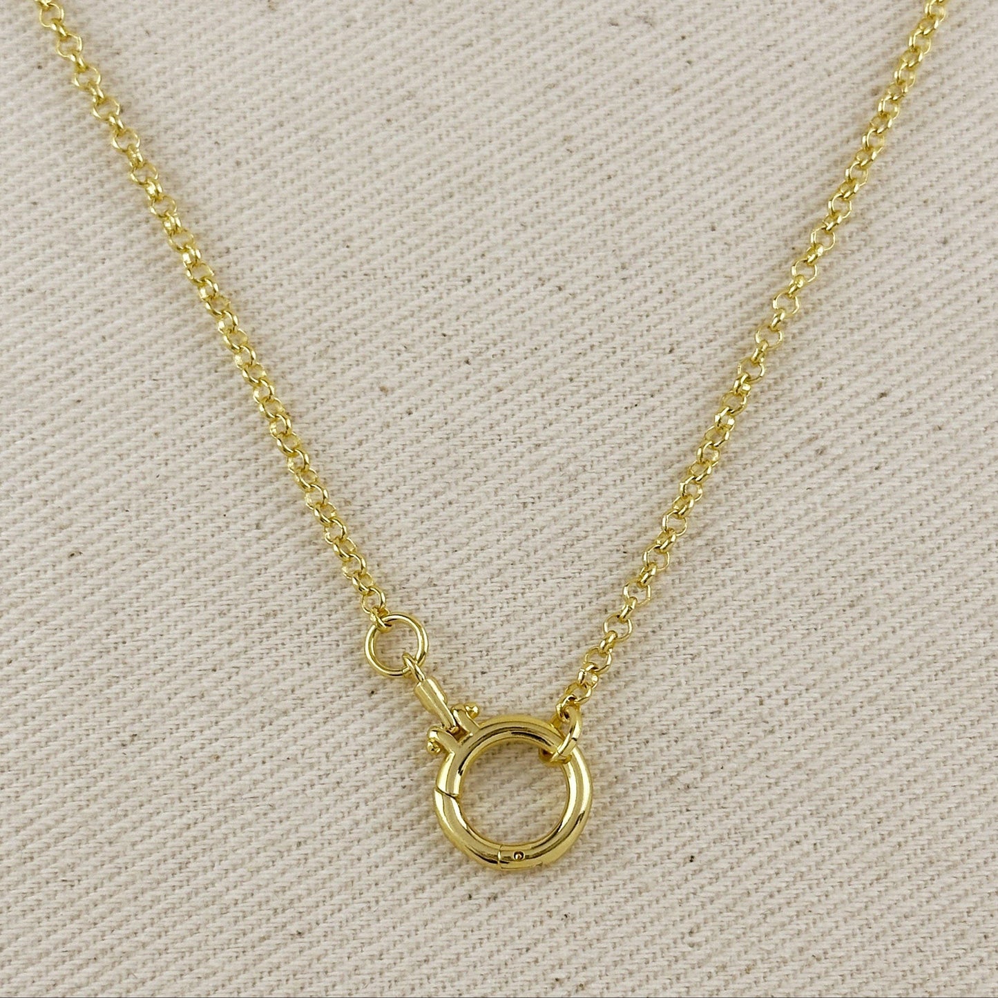 18k Gold Filled Rolo Chain With Round Clicker Clasp Necklace