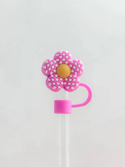 Straw Cover 10MM "Checkered Flower Fuchsia"