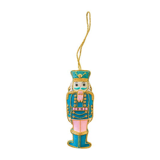 Blue & Pink Embroidered Nutcracker Ornament