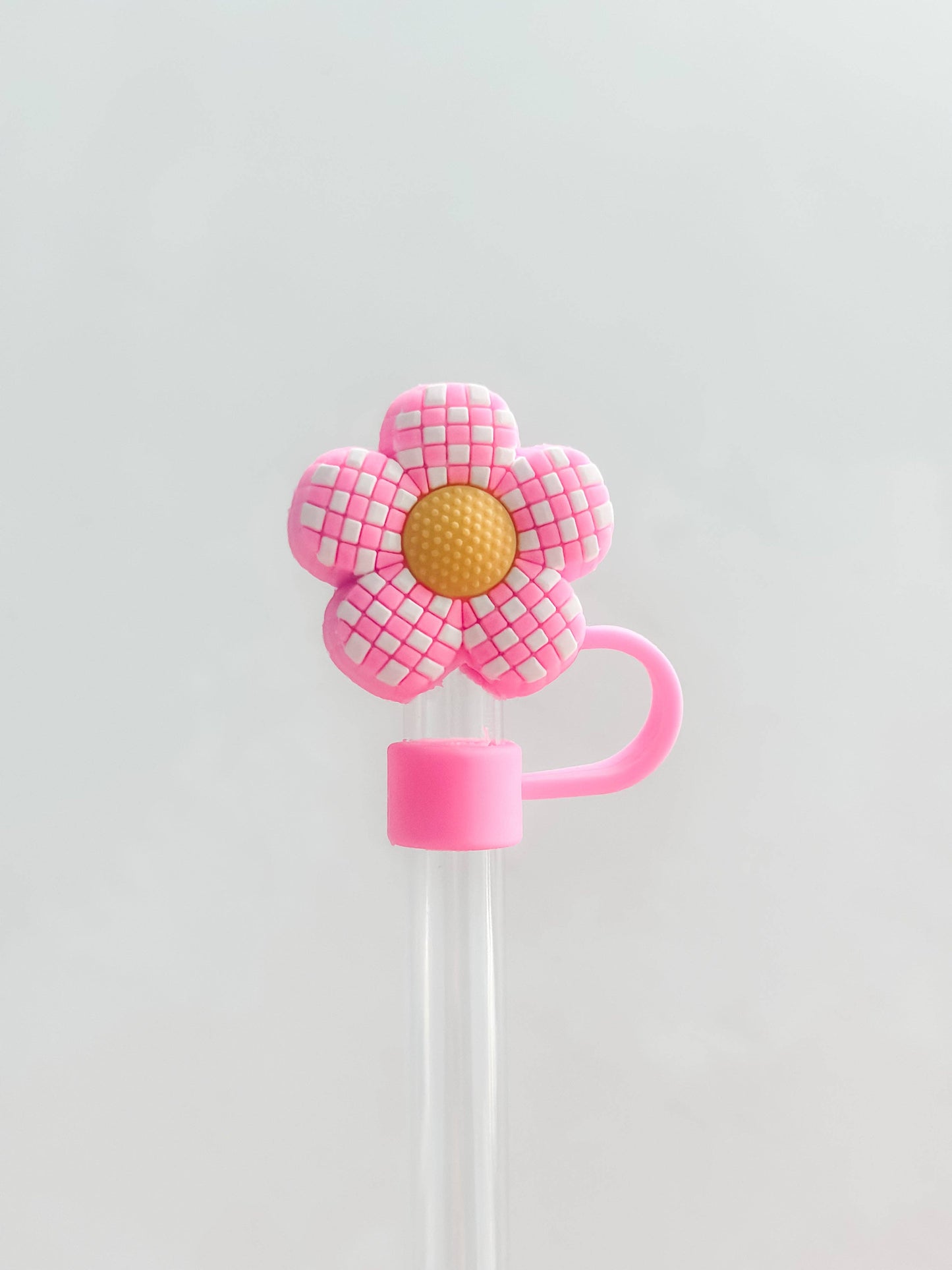 Straw Cover 10MM "Checkered Flower Pink"