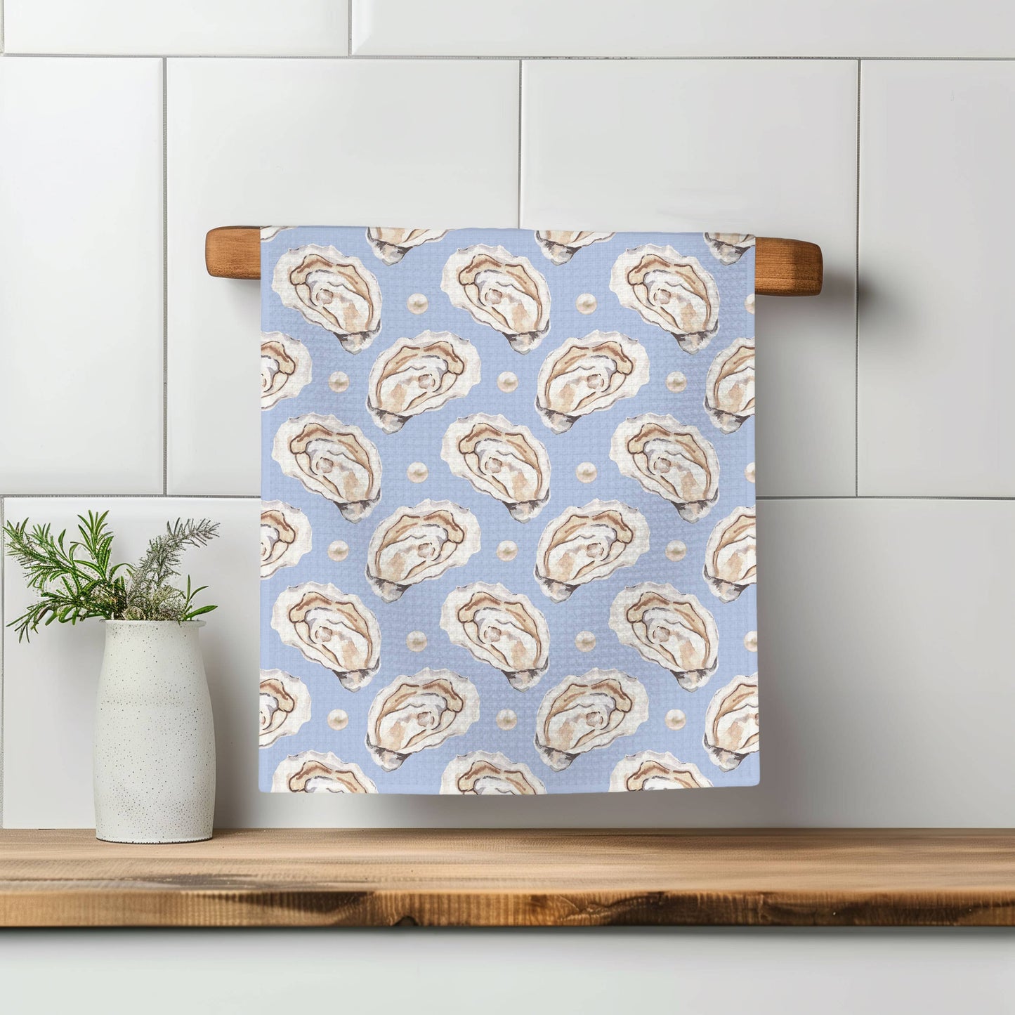 Oyster Shell Nautical Kitchen Towel