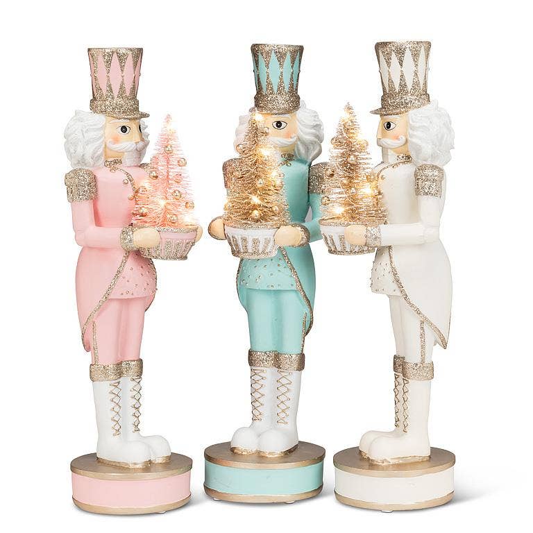 White Nutcracker with LED Tree-15"H