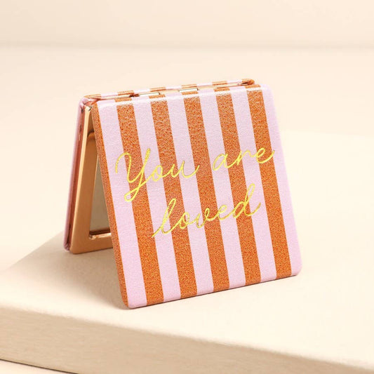 Red and Pink Striped 'You are Loved' Compact Mirror